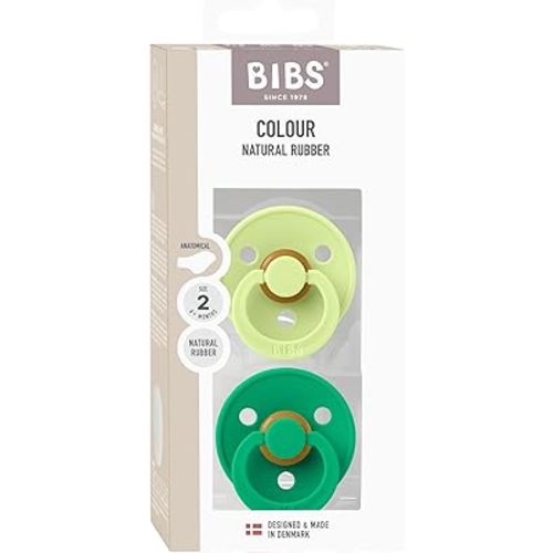 Bibs Pacifiers Color Collection, Set of 2 BPA-Free Latex Pacifiers Made in Europe, Round Nipple Baby Pacifier.
