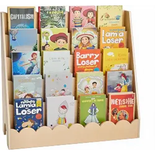 VEVOR 5-Tier Montessori Bookshelf, Scalloped Kids Bookcase, Wooden Book Shelf with 2 Dual Hooks, Daycare Furniture Display Bookshelf for Bedroom, Living Room, Entryway, Nursury, Preschool