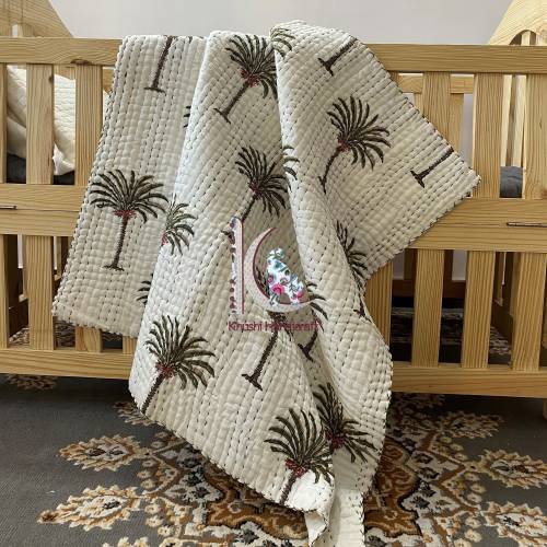 Handmade Palm Tree Baby Quilt: Organic Cotton Boho Blanket, boho bohemian Cot CKQ#120