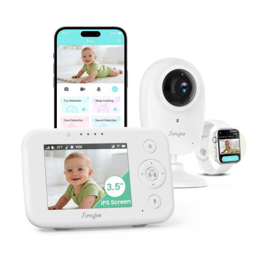 1080P WiFi Smart Video Baby Monitor,3.5" LCD & App Viewing,2-Way Audio,Night Vision,VOX,5 Lullabies,1500ft Range, Home Use,AI Baby Growth Album