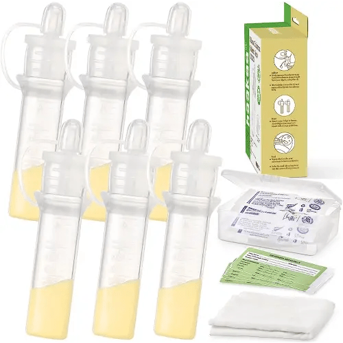haakaa Colostrum Collector Kit Breast Milk Collector with Cotton Cloth Wipe and Storage Case, Ready-to-Use, Reusable, BPA Free, 4ml/6pcs