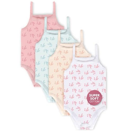 Feathers Leafy Style Tank Top Bodysuits Baby Girl Undershirts – Super Soft One-Piece for Toddler (4 Pack)