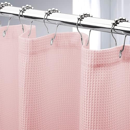 AmazerBath Blush Pink Shower Curtain Fabric, Waffle Shower Curtain Heavy Duty 240GSM, Hotel Quality Bathroom Shower Curtains, 72 x 72 Inches