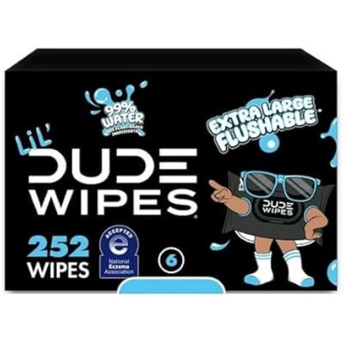 Wipes, Extra Large 99% Water Fragrance Free Flushable Wet Wipes For Kids, 252 Count, 6 Pack, Plastic-Free, Sewer-Safe, And Septic-Safe