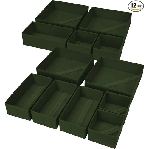 DIMJ Drawer Organizer Clothes, 12 Pack Dresser Organizer, Foldable Closet Organizers and Storage, Fabric Dresser Bins, Drawer Dividers for Nursery, Baby Clothes, Underwears, Sock (Green)