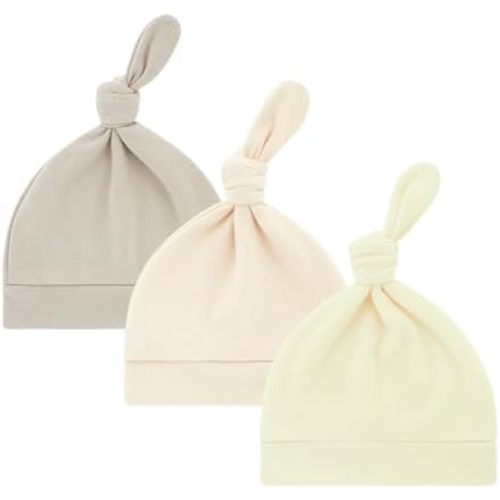 LAWKUL Cotton Baby Newborn Hats Set, 3 Pack, 0-6 Months
