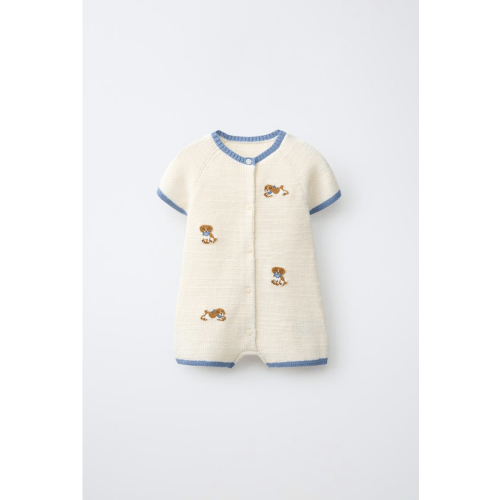 DOG PRINT KNIT SHORT JUMPSUIT