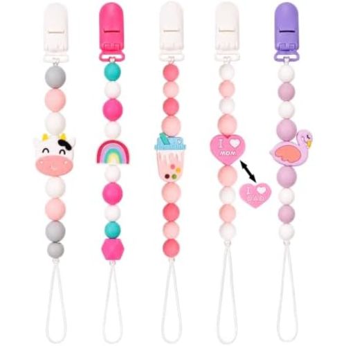 5 Pack Pacifier Clips, Binky Holders for Baby (Multicolor 4)
