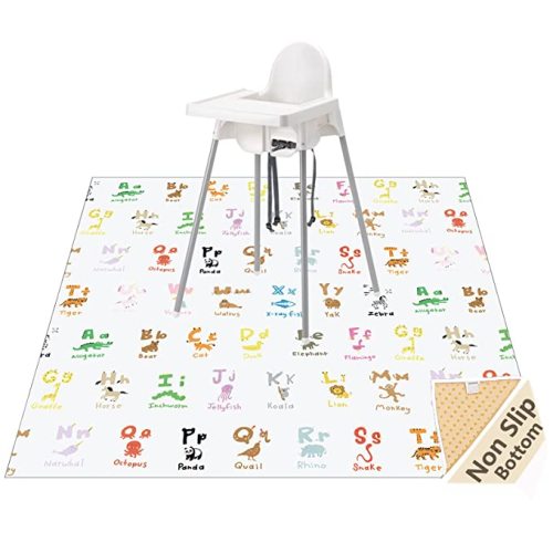 WOMUMON 51" Splat Mat for Under High Chair/Arts/Crafts, Baby Washable Spill Mat Waterproof Anti-Slip Floor Splash Mat, Portable Play Mat and Table Cloth