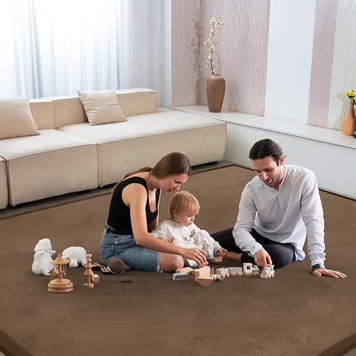 ILPEOD Baby Play Mat for Floor Nursery Rug Muscle Mat Area Rug Playroom Rug 47"x47" Playpen Mat Elastic Foam 1.3" Thick Crawling Mat for Babies,Toddlers, Infants, Kids,Chestnut