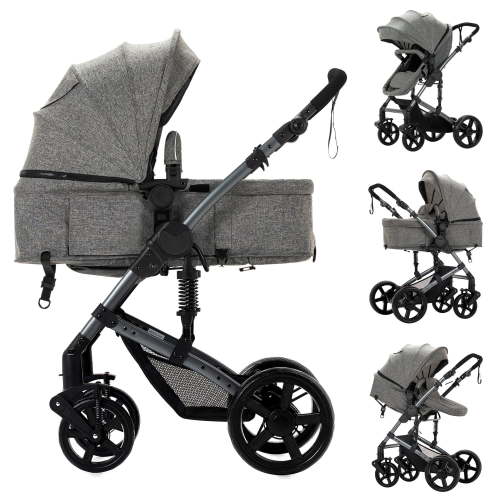 Iris Baby 2-in-1 Baby Travel System,Convertible Infant Bassinet Pram with Awning,Red