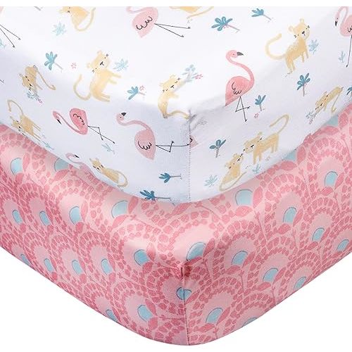 Gerber Baby Unisex 2-Pack Knit Crib Sheet, Animal Geo Girl, One Size