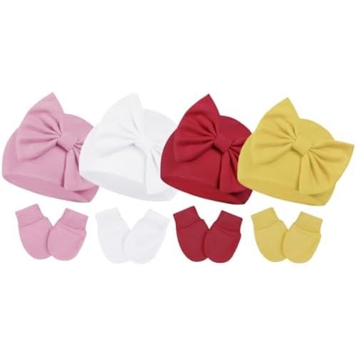 Century Star Newborn Girls Hats Baby Hat and Mitten Set Big Bow Knit Infant Headbands Winter Baby Hat for Girls
