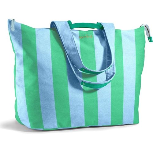 Fit & Fresh XL Beach Tote Bag for Women – XL Travel Tote with Zipper & Pockets, Oversized Canvas Pool Bag, Weekender Carry-On
