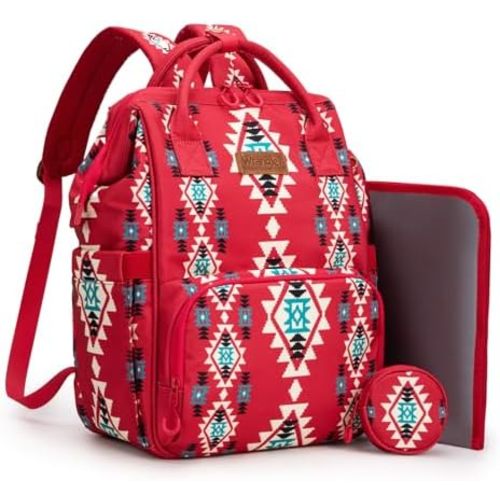 Montana West Wrangler Diaper Bag Backpack Aztec Travel Backpack Purses Western Multi-Function Baby Bags for Mom with Waterproof Insulated Pockets