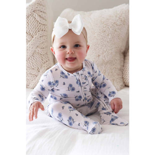 Sapphire Garden Ruffle Zipper Footie | Caden Lane