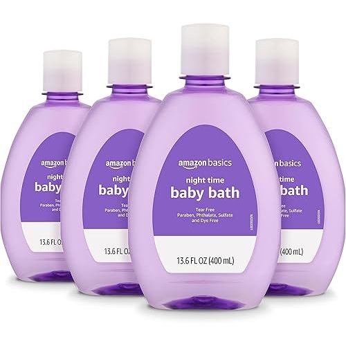 Amazon Basics Hypoallergenic Tear-Free Night-Time Baby Calming Bath, Soothing Aromas for Relaxing Bedtime Bath, 13.6 fl oz, 4-Pack (Previously Solimo)