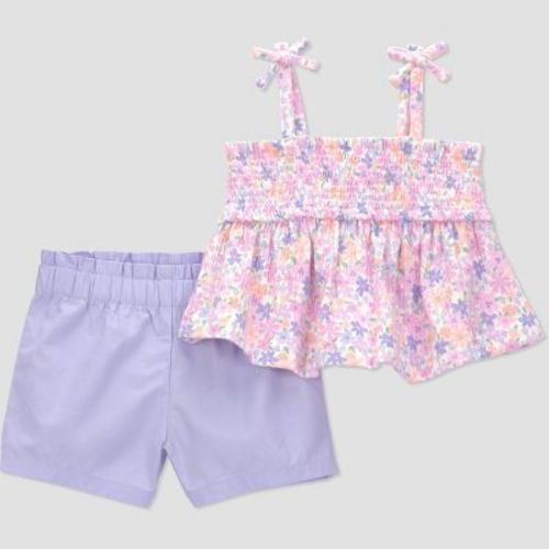 Carter's Just One You® Baby Girls' 2pc Floral T-Shirt and Shorts Set - Purple Newborn
