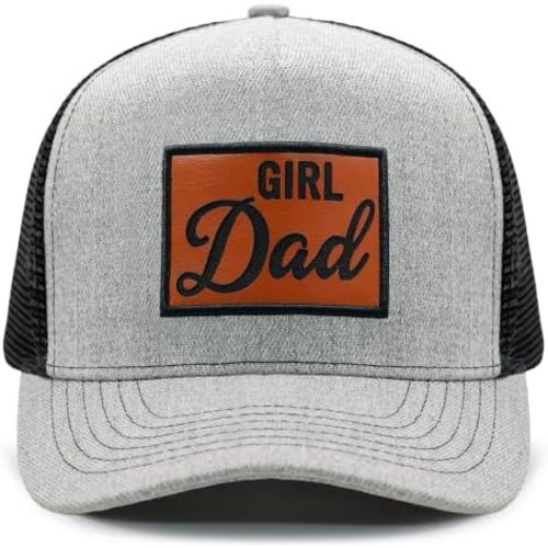 Men's Baseball Trucker hat, Leather Patch Adjustable Girl Father Daddy Baseball hat, Gift for dad Cap Trucker hat
