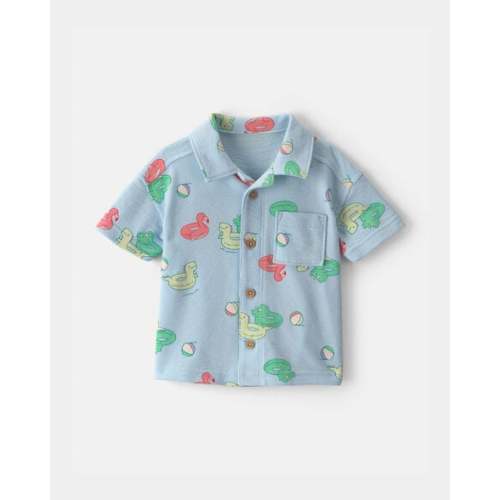 Baby Boy Pool Floatie Short-Sleeve Button-Down Shirt - Blue | Carter's
