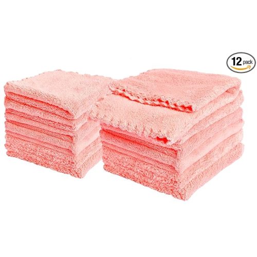 Kyapoo Baby Washcloths 12 Pack 12x12 Inches Microfiber Coral Fleece Extra Absorbent and Soft for Newborns, Infants and Toddlers-Pink