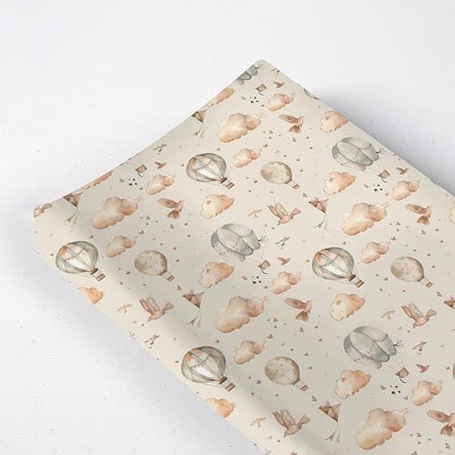 Hot Air Balloon Clouds Birds Baby Changing Pad Cover, Unisex Hot Air Balloon Nursery Diaper Changing Table Pad Mat Sheet for Boys Girls-16x32