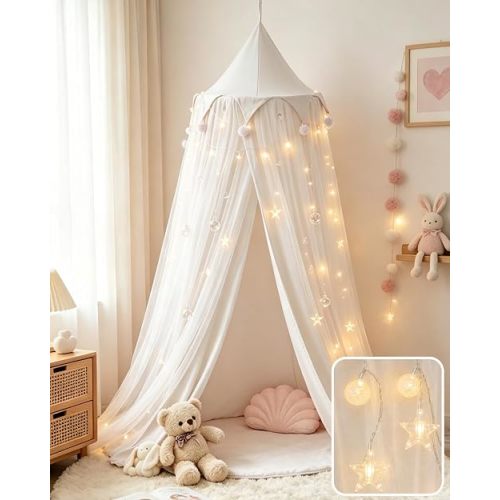 Princess Bed Canopy for Girls with Star Lights