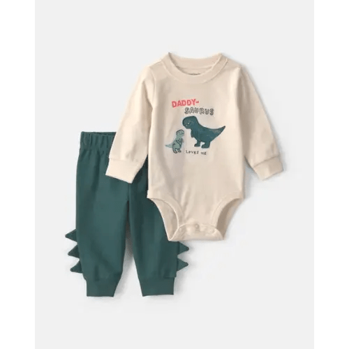 Baby Boy 2-Piece 'Daddy-saurus Loves Me' Long-Sleeve Bodysuit & Pant Set - Green/Cream | Carter's