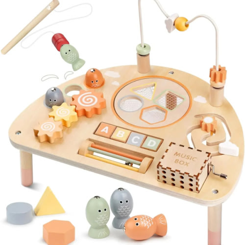 Montessori Activity Table for 1 Year Old | 8-in-1 Wooden Sensory Toy – Joyreal