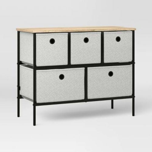 36" Wide Fabric Bin 5 Dresser Black Frame - Room Essentials™