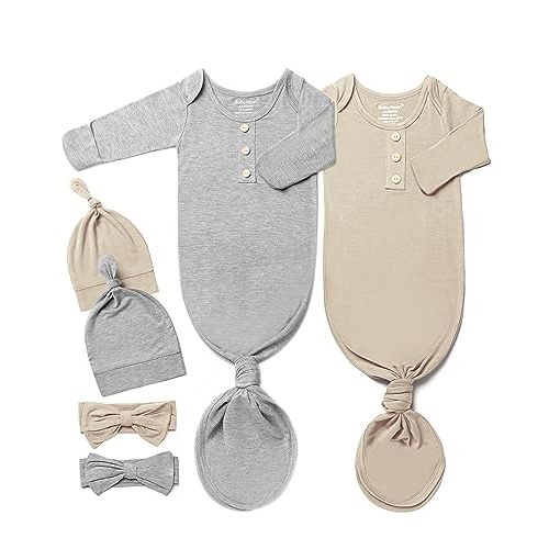 Baby Noah Newborn Knotted Gown Set with Hat and Headband - Buttery Soft Tie Bottom Gown for Baby's Sweet Dreams (2 Packs)