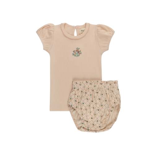Girls Tshirt and Bloomer Set | Ribbed | Embroidered Florals | Ely's & Co – Ely's & Co.