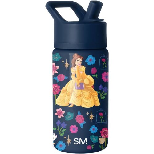 Simple Modern Kids Summit Water Bottle with Straw Lid | Disney Princess Belle 14oz Stainless Steel Cup Insulated Tumbler for Girls, School | Belle's Garden