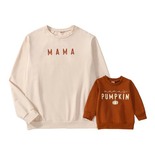 ZAXARRA Mommy and Me Matching Outfits Long Sleeve Crewneck Pullover Tops Mama Sweatshirt Mama and Mini Clothes