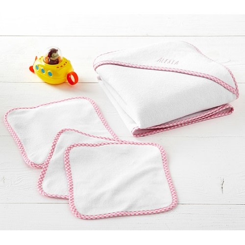 Gingham Baby Hooded Towel & Washcloths Set