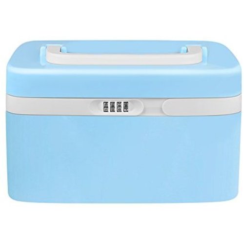 eoere Combination Lock Medicine Cabinet with Separate Compartments,Locking Prescription Pill Case,Child Proof Plastic Storage Box, Size 11 x 7.4 x 6.2 inches, Blue