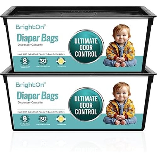 BrightOn® Diaper Pail Refill Bags, 60 Bags, Compatible with Genie Easy Roll Signature Diaper Pails, Holds Up to 2820 Newborn Diapers, Real 7 Layer Odor Barrier, Lemon Scent, 2PACK