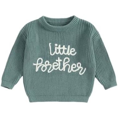 Toddler Baby Boy Sweater Little Brother Outfit Long Sleeve Sweatshirt Warm Knit Pullover Cute Fall Winter Clothes