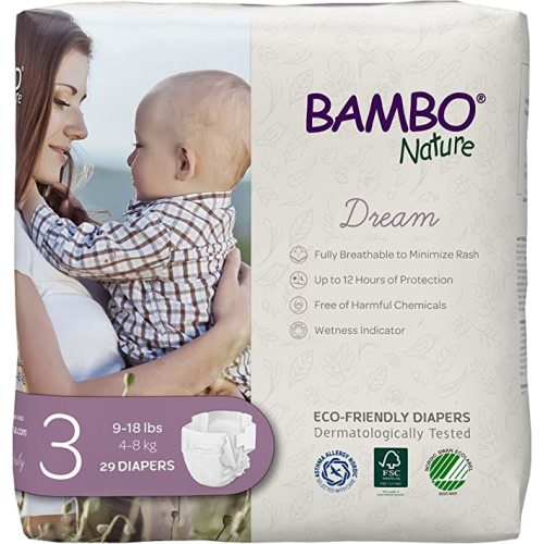 Bambo Nature Hypoallergenic Dream Baby Diapers, Premium Eco-Labeled Sustainable Diapers, Enhanced Leakage Protection, Totally Chlorine-free, Skin Friendly, and Super Absorbent - Size 1 (108 Count)