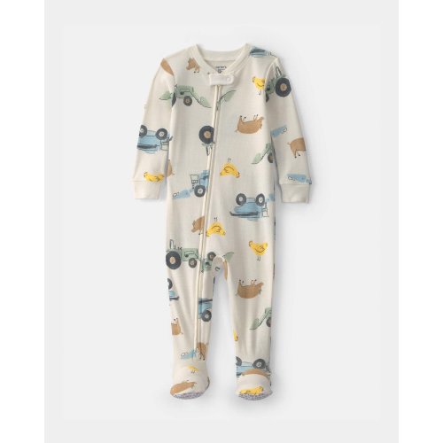 Baby Boy Farm 100% Cotton 2-Way Zip 1-Piece Pajama - Cream | Carter's
