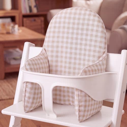 Novabright Beige Ruffle Baby Highchair Cushion for Resuable High Chair Cover for Babies Toddlers Inflatable Built-in Inflatable Cushions Waterproof Cover Pad for Restaurant (Checkered)