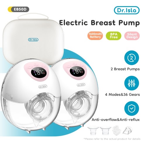 Dr.isla 2pcs Wearable Breast Pump Hands Free 4 Modes & 36 Levels 27mm Flange With Storage Box EB50