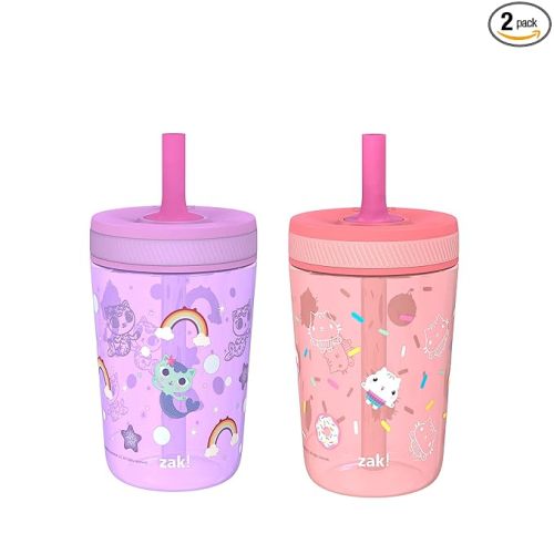 Zak Designs Gabby's Dollhouse Kelso Toddler Cups For Travel or At Home, 15oz 2-Pack Durable Plastic Sippy Cups With Leak-Proof Design is Perfect For Kids Cakey Cat, Mercat