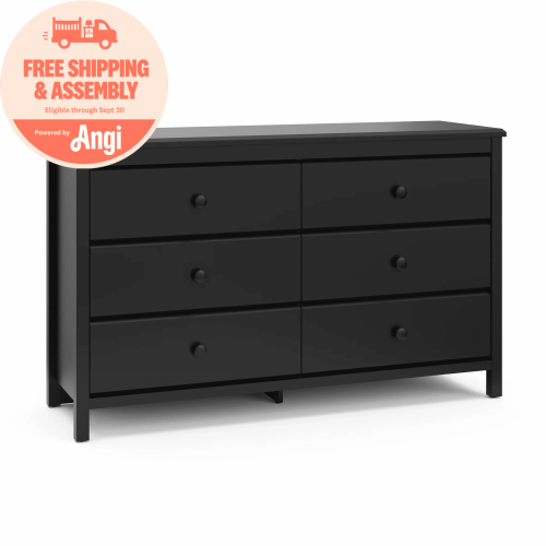 Storkcraft Alpine 6 Drawer Nursery Double Dresser, Black