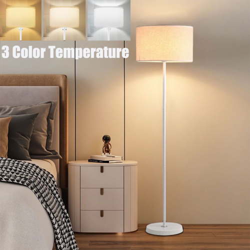 Susuzi 60 inch White Floor Lamp for Bedroom Living Room, Traditional Dimmable Standing Lamps - Bulb Included