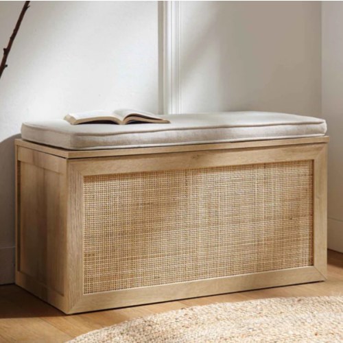 Frances Woven Rattan Double Storage Stool with Cushion, Natural