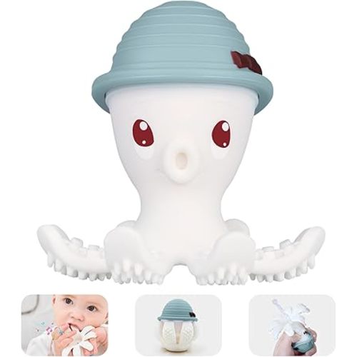 Baby Teether Teething Toys for Babies 3-12 Months, Fun Baby Teething Toys for Infant 12-18 Months, Mombella Octopus Teethers 6 Month Old, Silicone Comfort Chewing Toy for Kids, Iron Green