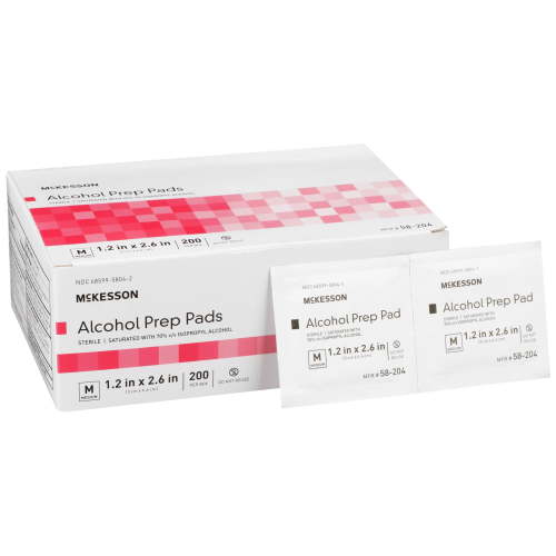 McKesson Alcohol Prep Pads - Sterile Disinfecting Skin Wipes, 1.2 in x 2.6 in, 200 Count, 1 Pack