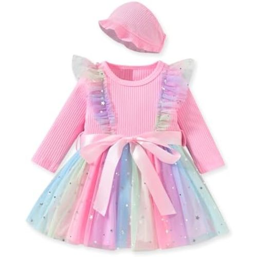 Aalizzwell Infant Newborn Girls Long Sleeve Bodysuit Dress