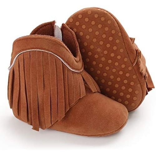 SOFMUO Baby Girls Cowboy Tassel Boots with Side Zipper Moccasins Non Slip Infant Booties Suede Toddler First Walker Shoes